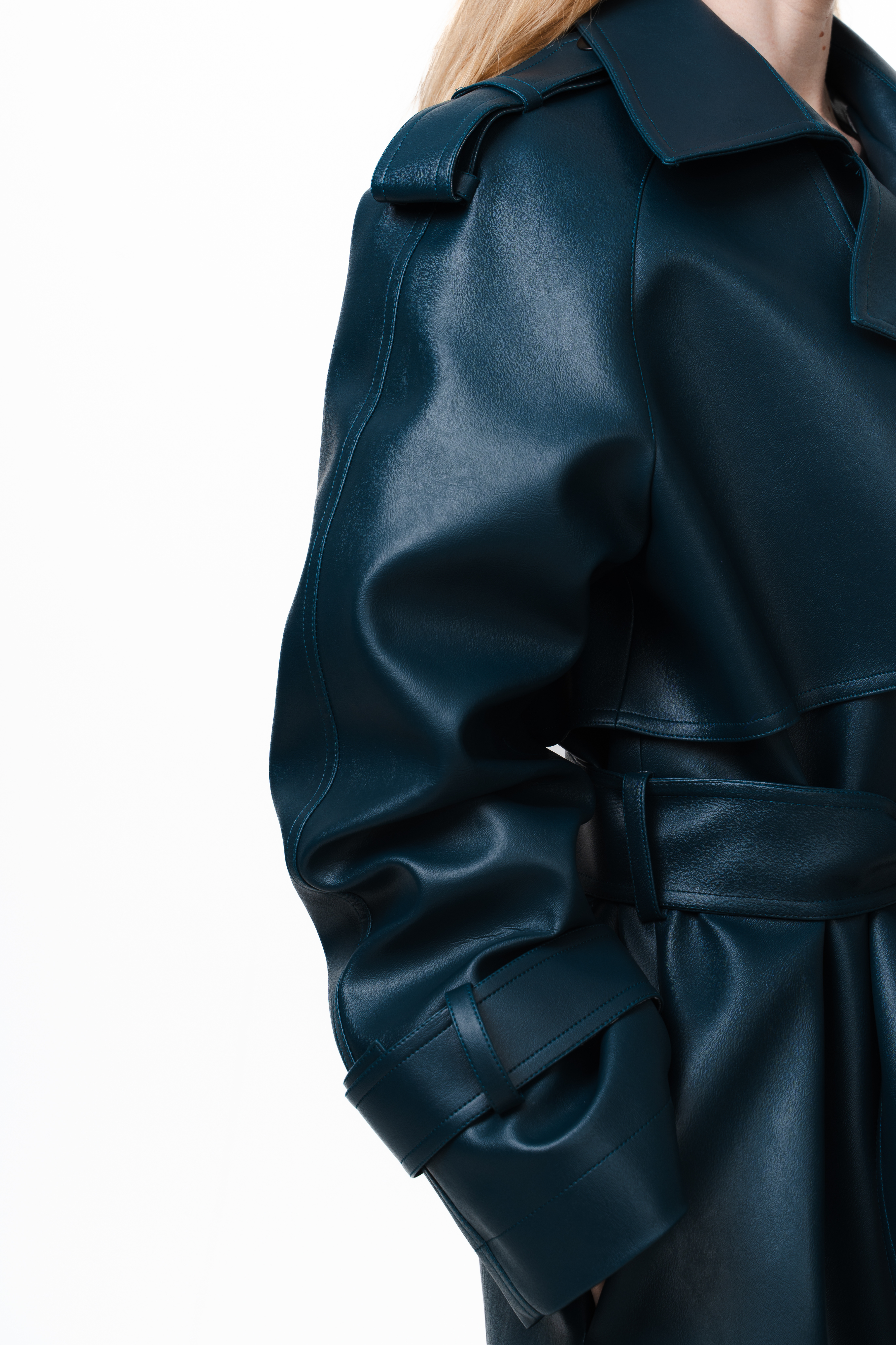 Navy Blue Trench Coat in Vegan Leather-2