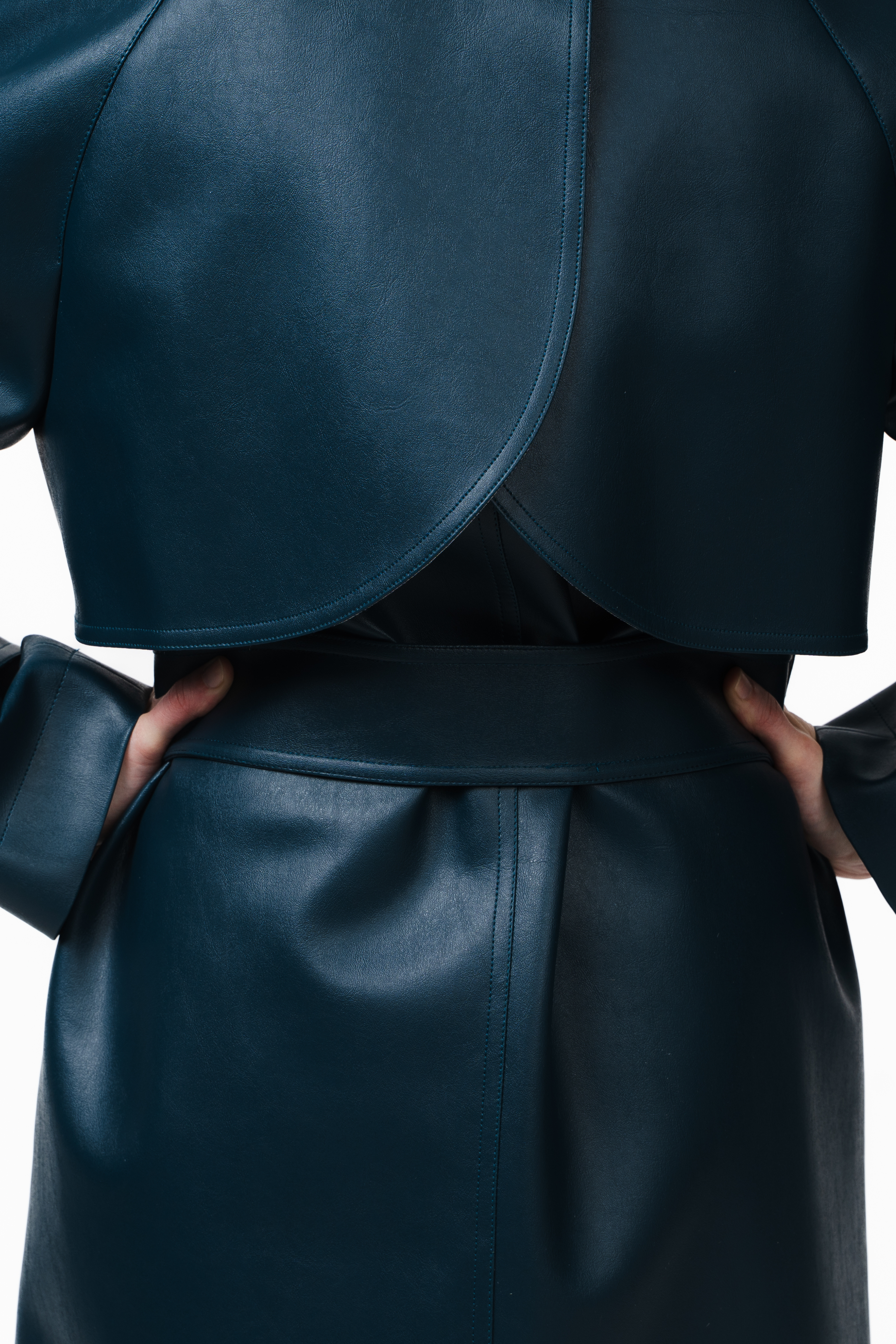 Navy Blue Trench Coat in Vegan Leather-4