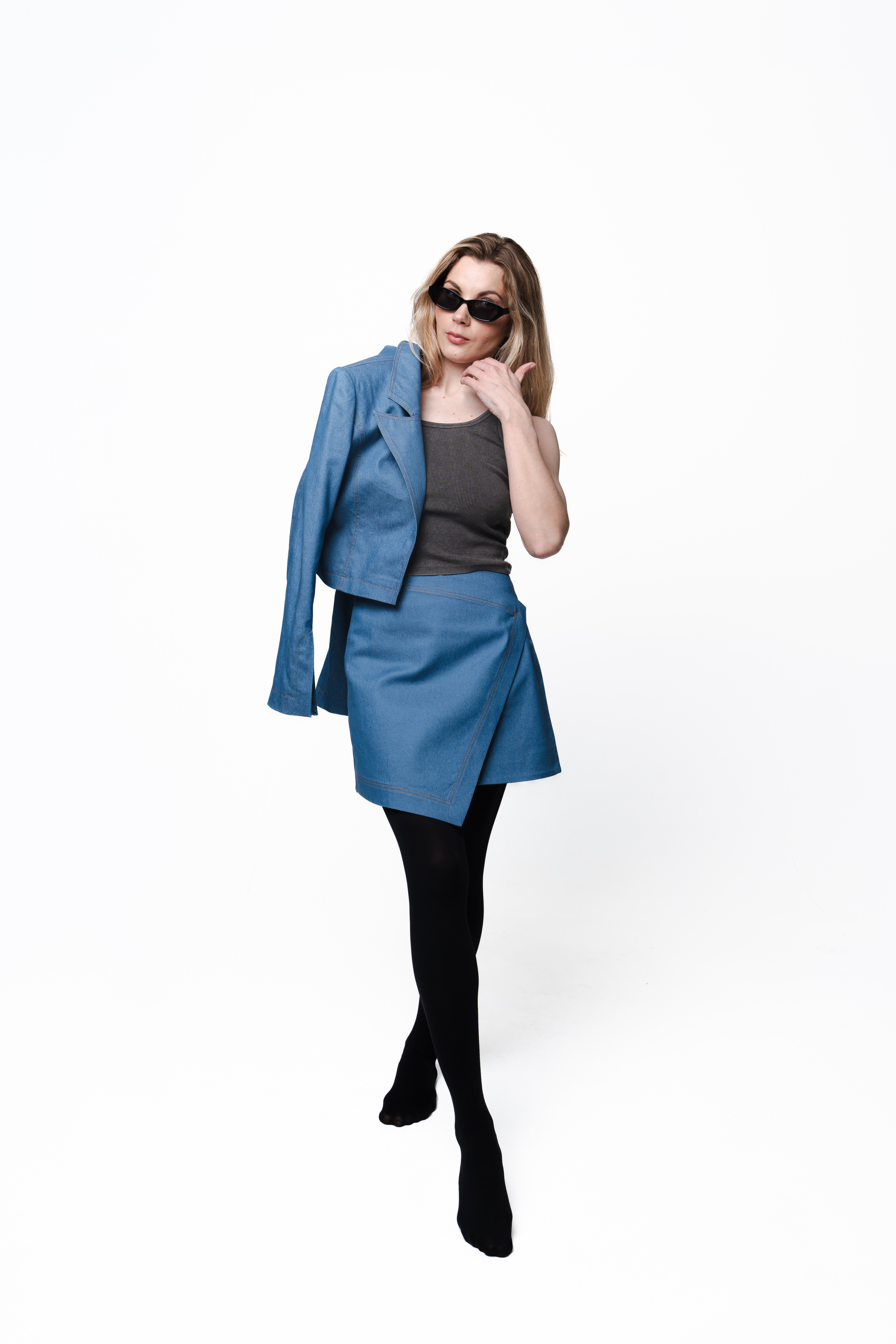 The Faux-Wrap Denim Mini Skirt
