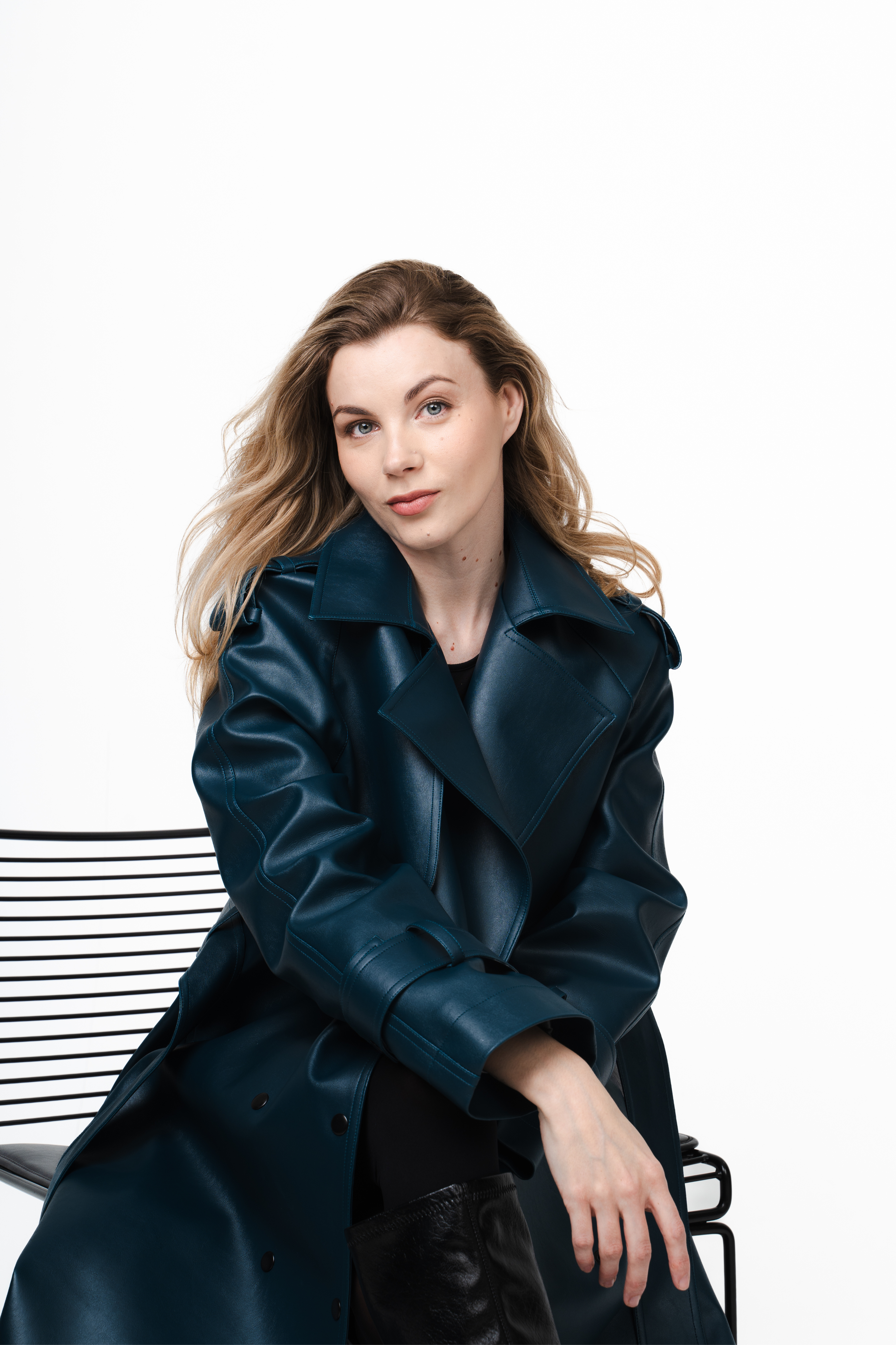 Navy Blue Trench Coat in Vegan Leather